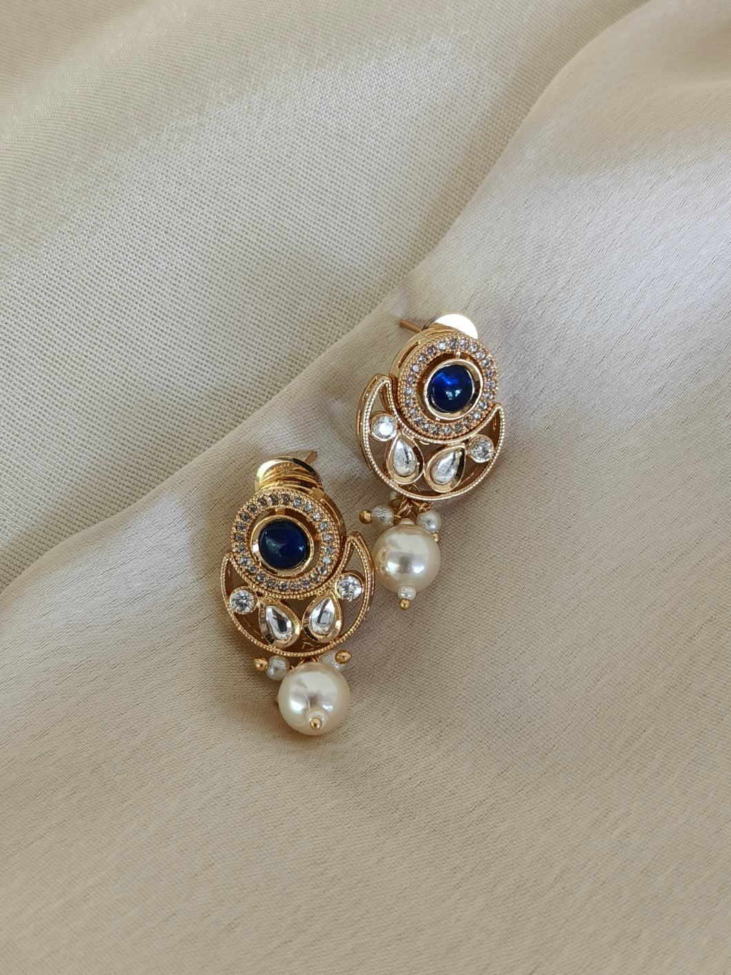 Maya Kundan Earrings (Blue)