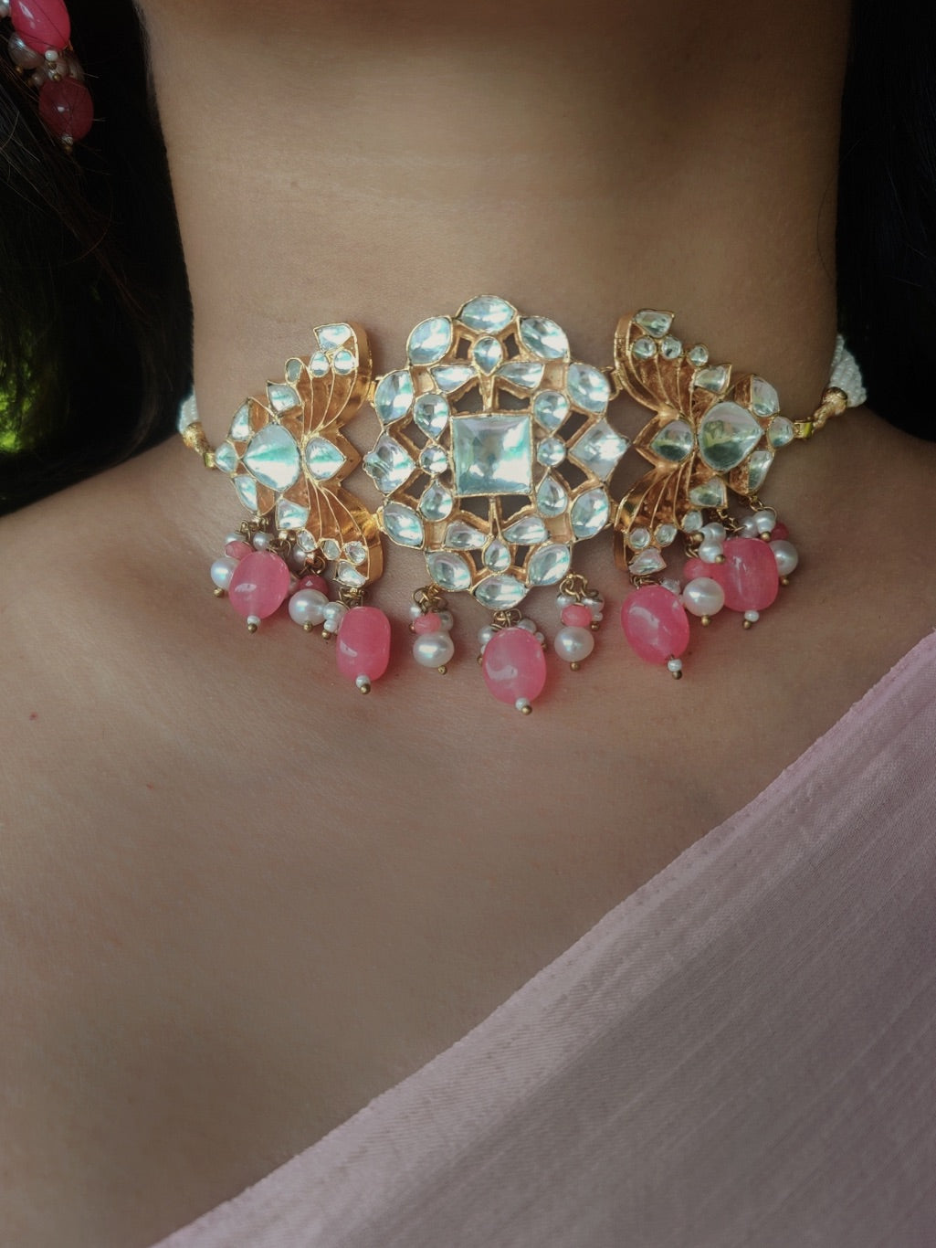 Sahiba Kundan Choker set- Pink