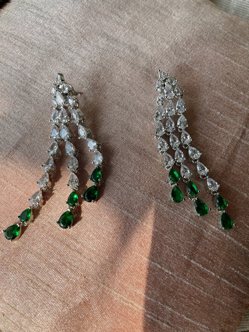 Raindrops Danglers - White and Emerald